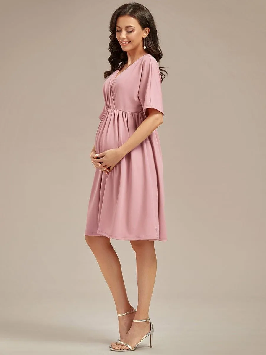 Robe de Maternité lâche Col en V Demi-manches au genou(Vente finale)