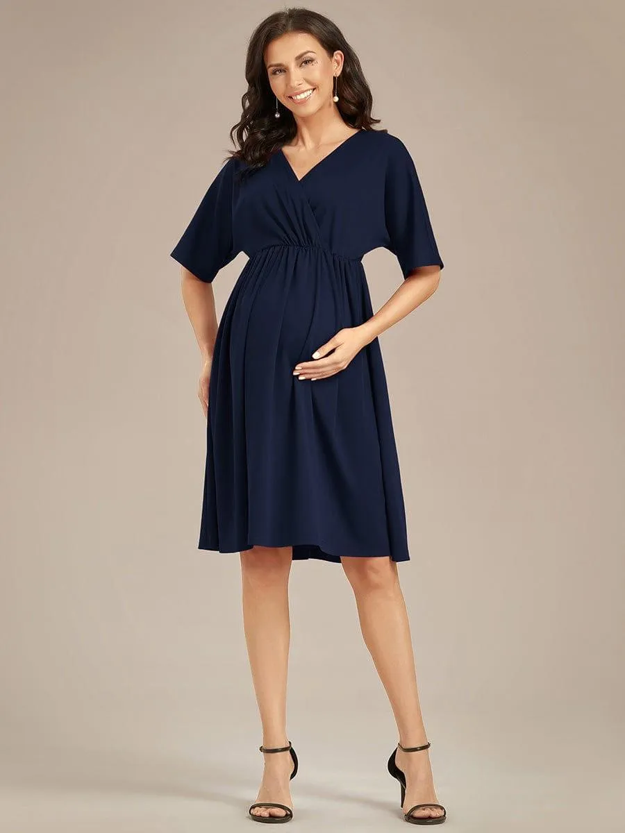Robe de Maternité lâche Col en V Demi-manches au genou(Vente finale)