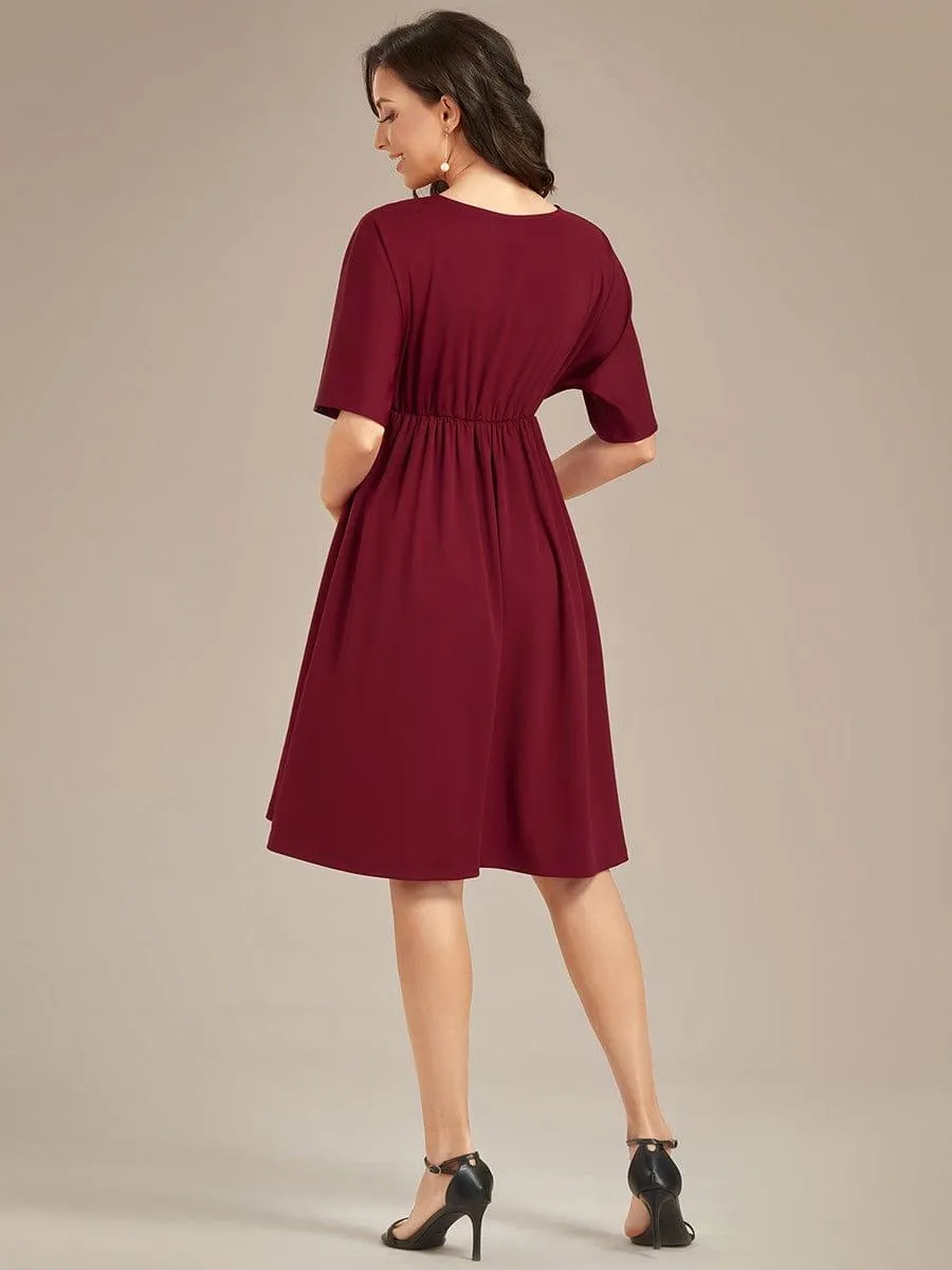 Robe de Maternité lâche Col en V Demi-manches au genou(Vente finale)