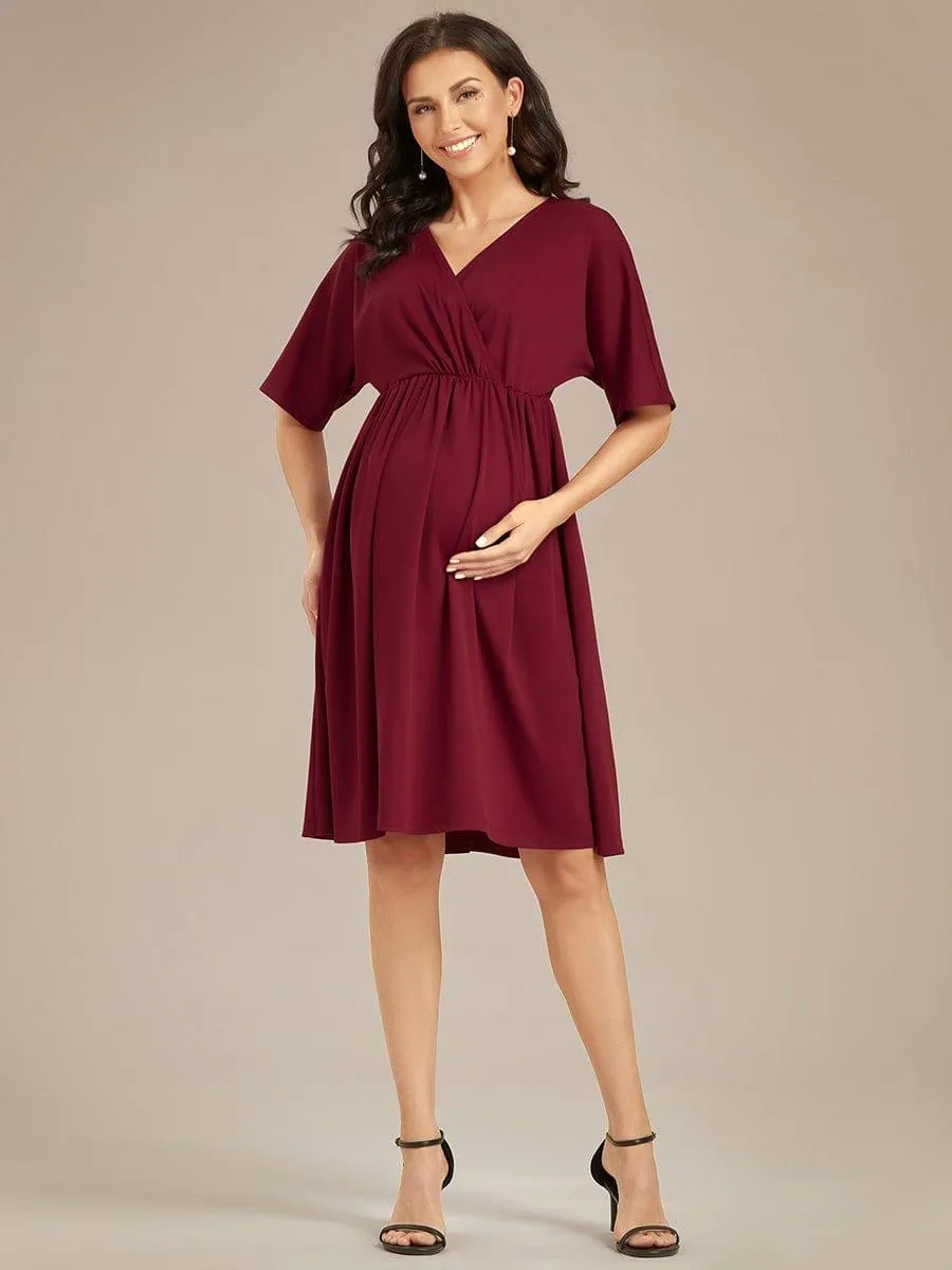 Robe de Maternité lâche Col en V Demi-manches au genou(Vente finale)