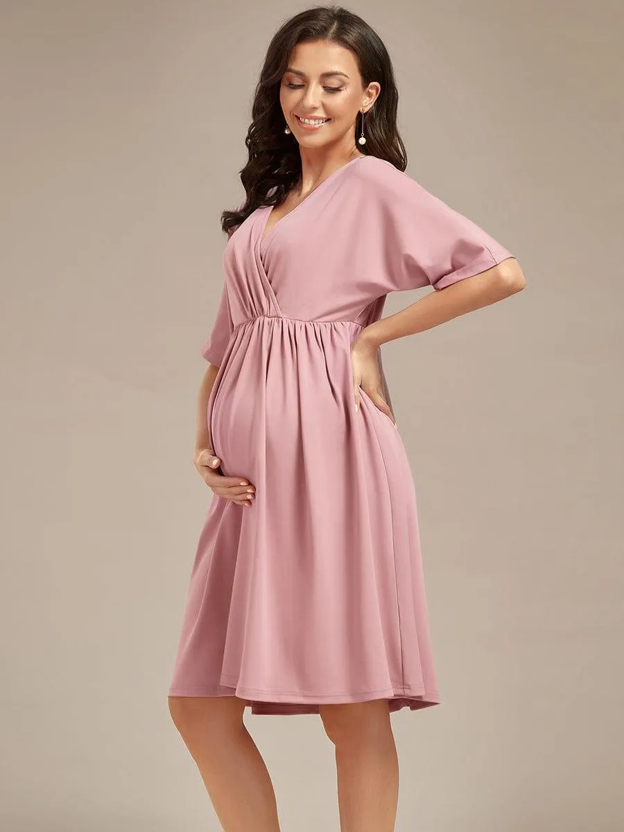 Robe de Maternité lâche Col en V Demi-manches au genou(Vente finale)