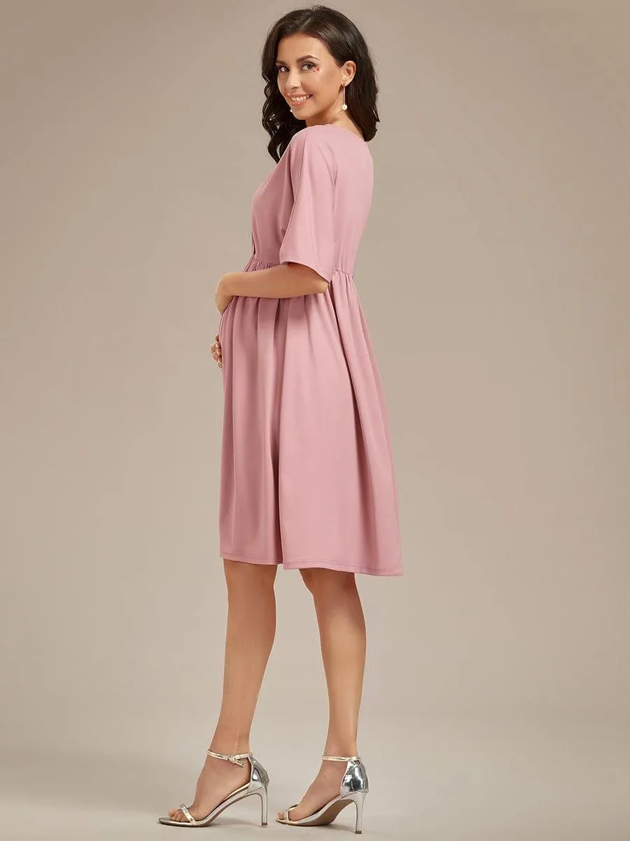 Robe de Maternité lâche Col en V Demi-manches au genou(Vente finale)