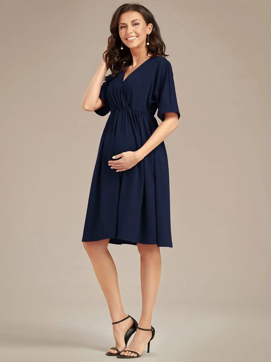 Robe de Maternité lâche Col en V Demi-manches au genou(Vente finale)