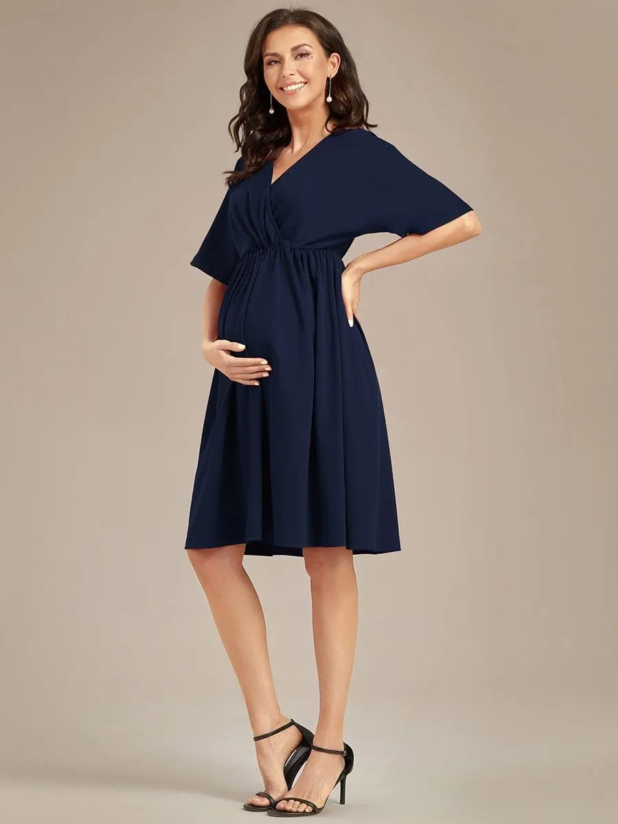 Robe de Maternité lâche Col en V Demi-manches au genou(Vente finale)