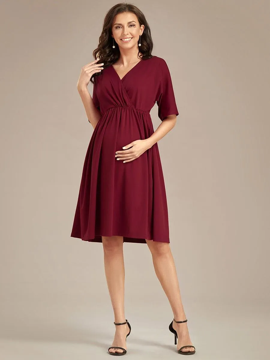 Robe de Maternité lâche Col en V Demi-manches au genou(Vente finale)