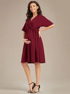 Robe de Maternité lâche Col en V Demi-manches au genou(Vente finale)