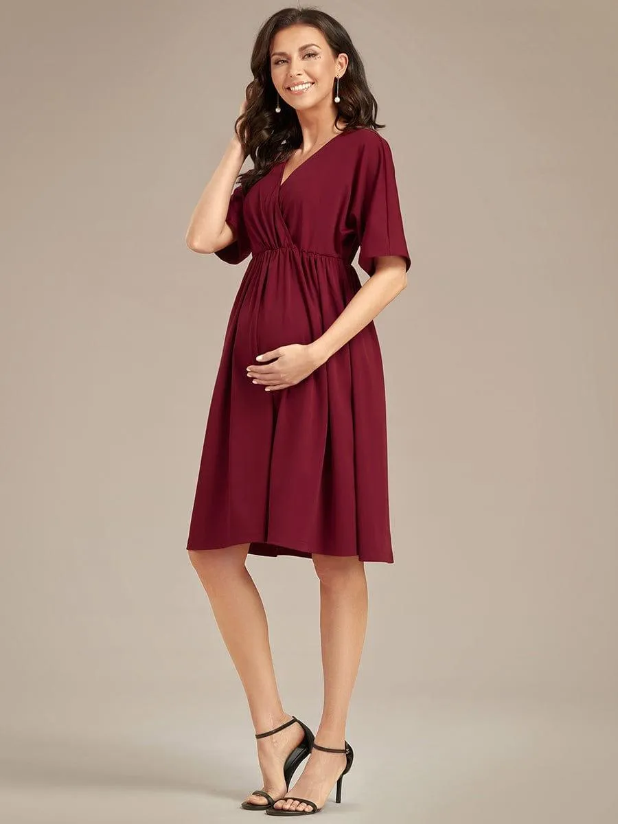 Robe de Maternité lâche Col en V Demi-manches au genou(Vente finale)