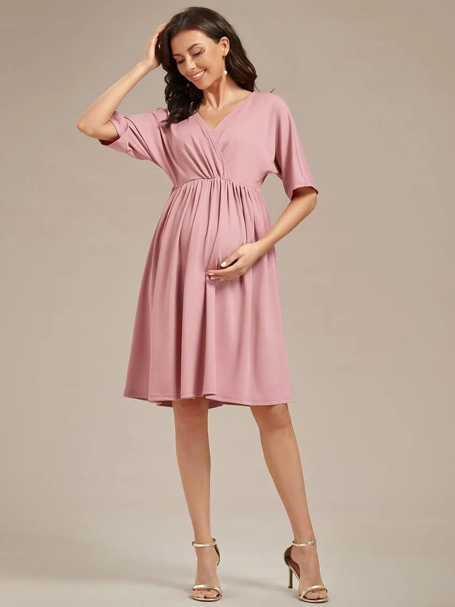 Robe de Maternité lâche Col en V Demi-manches au genou(Vente finale)