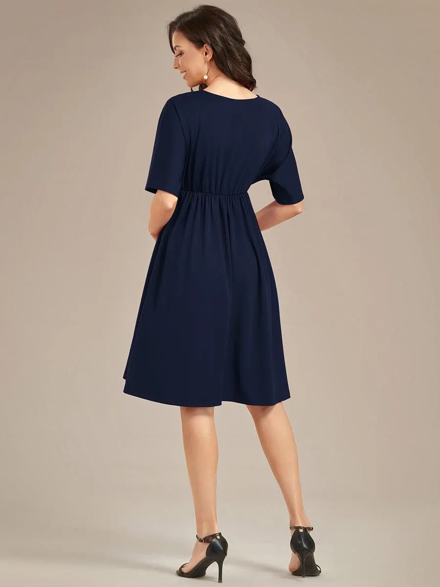 Robe de Maternité lâche Col en V Demi-manches au genou(Vente finale)
