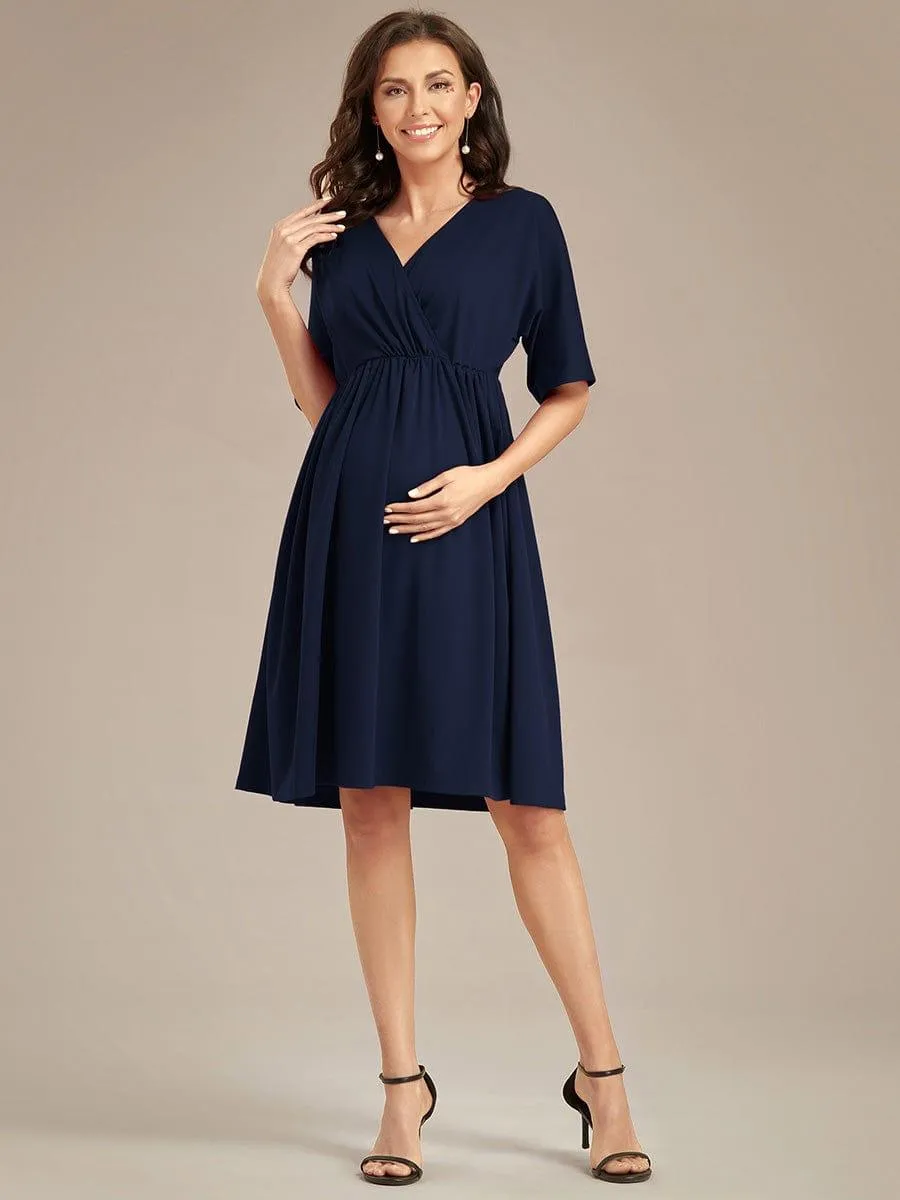 Robe de Maternité lâche Col en V Demi-manches au genou(Vente finale)