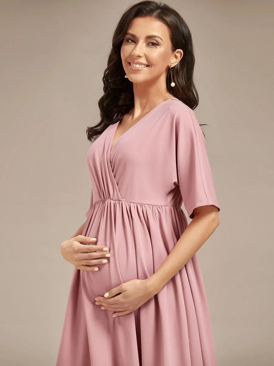 Robe de Maternité lâche Col en V Demi-manches au genou(Vente finale)