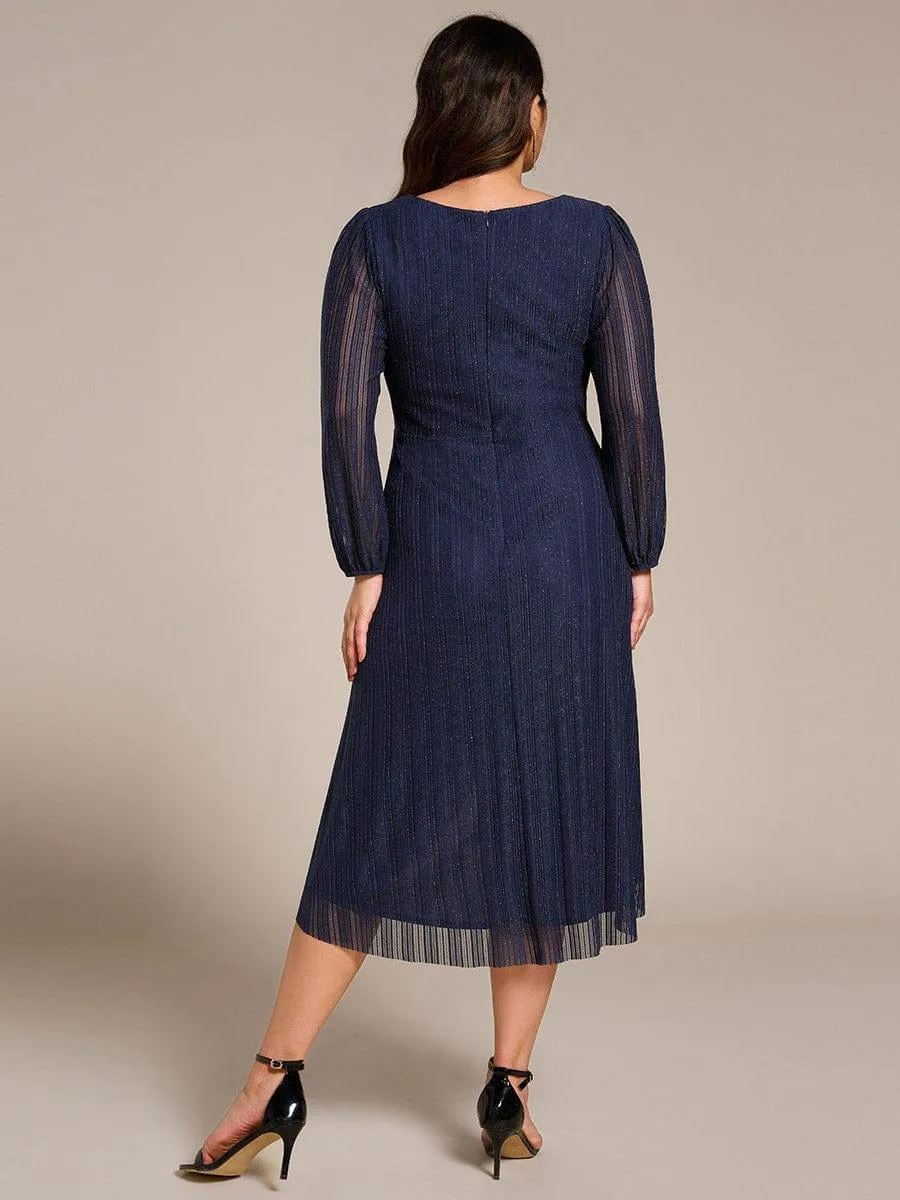 Robe d'invitée de mariage mi-longue à manches longues et paillettes