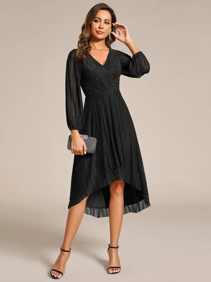 Robe d'invitée de mariage mi-longue à manches longues et paillettes