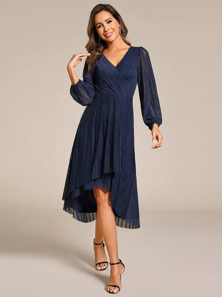 Robe d'invitée de mariage mi-longue à manches longues et paillettes