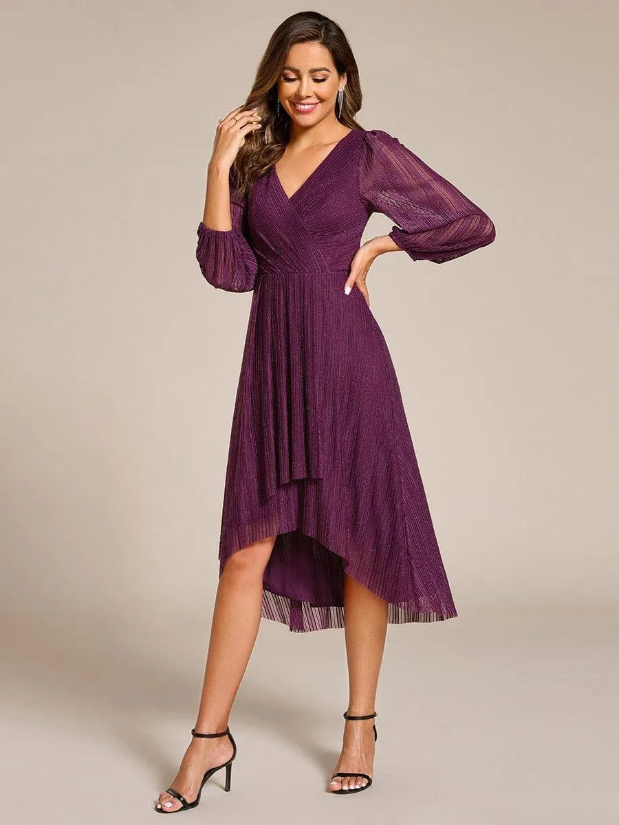 Robe d'invitée de mariage mi-longue à manches longues et paillettes