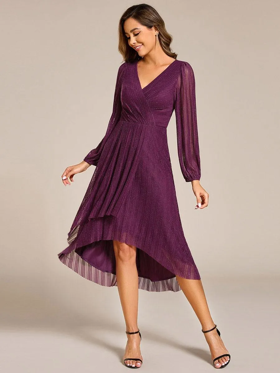 Robe d'invitée de mariage mi-longue à manches longues et paillettes