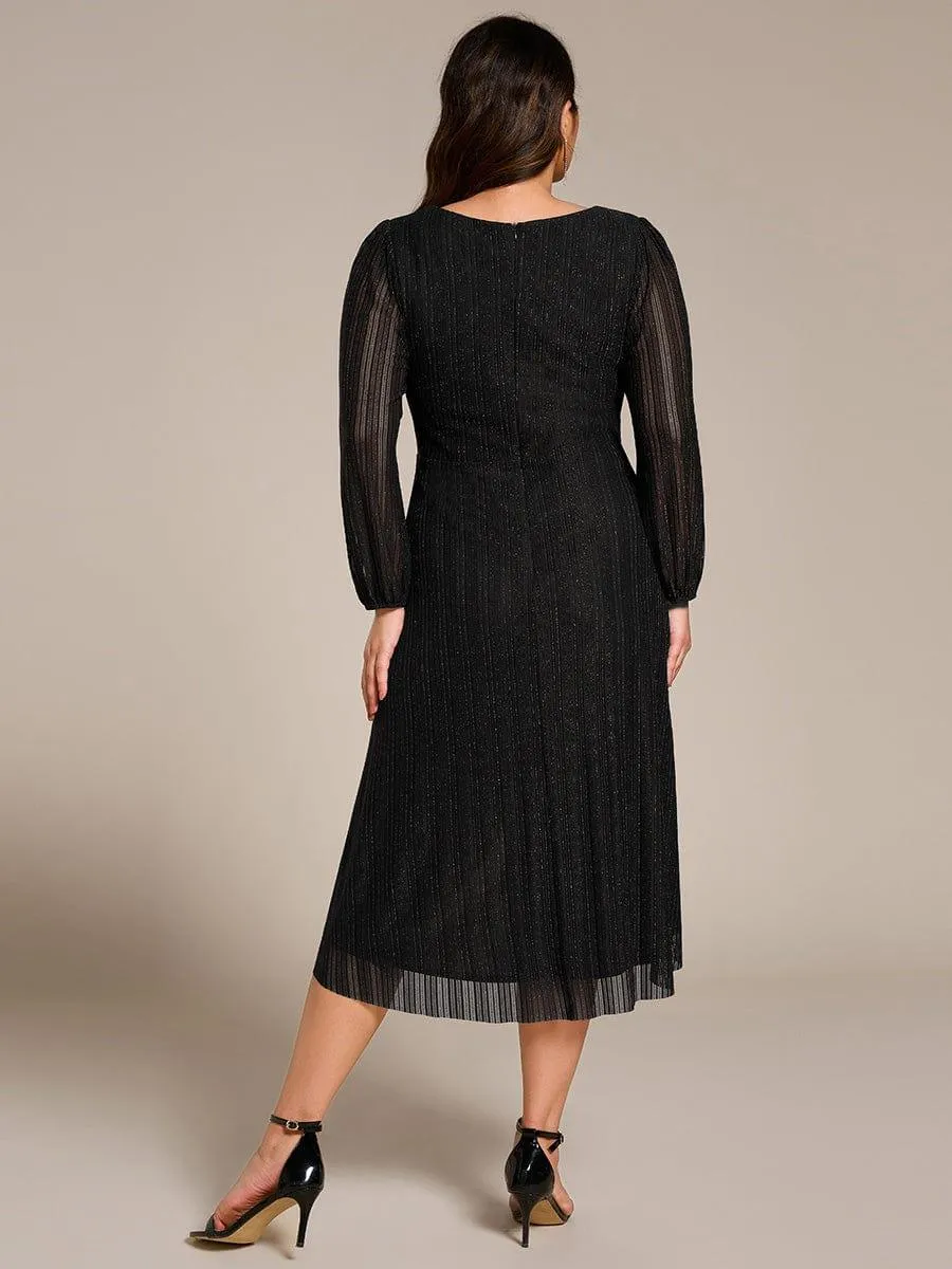 Robe d'invitée de mariage mi-longue à manches longues et paillettes