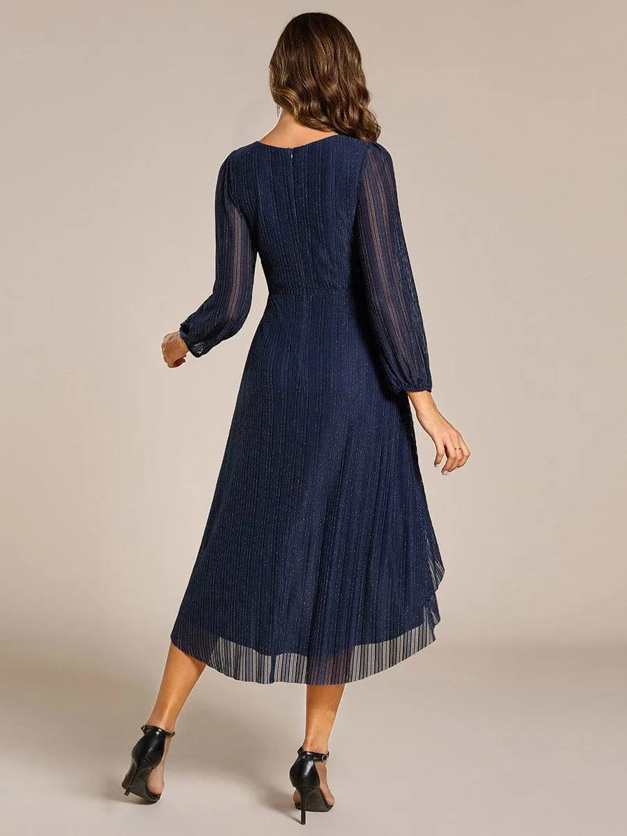 Robe d'invitée de mariage mi-longue à manches longues et paillettes