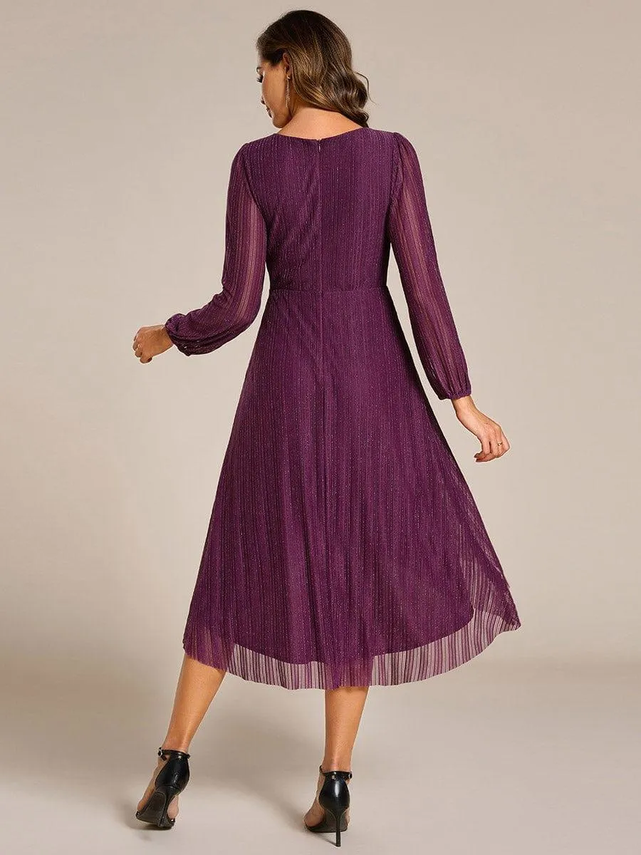 Robe d'invitée de mariage mi-longue à manches longues et paillettes