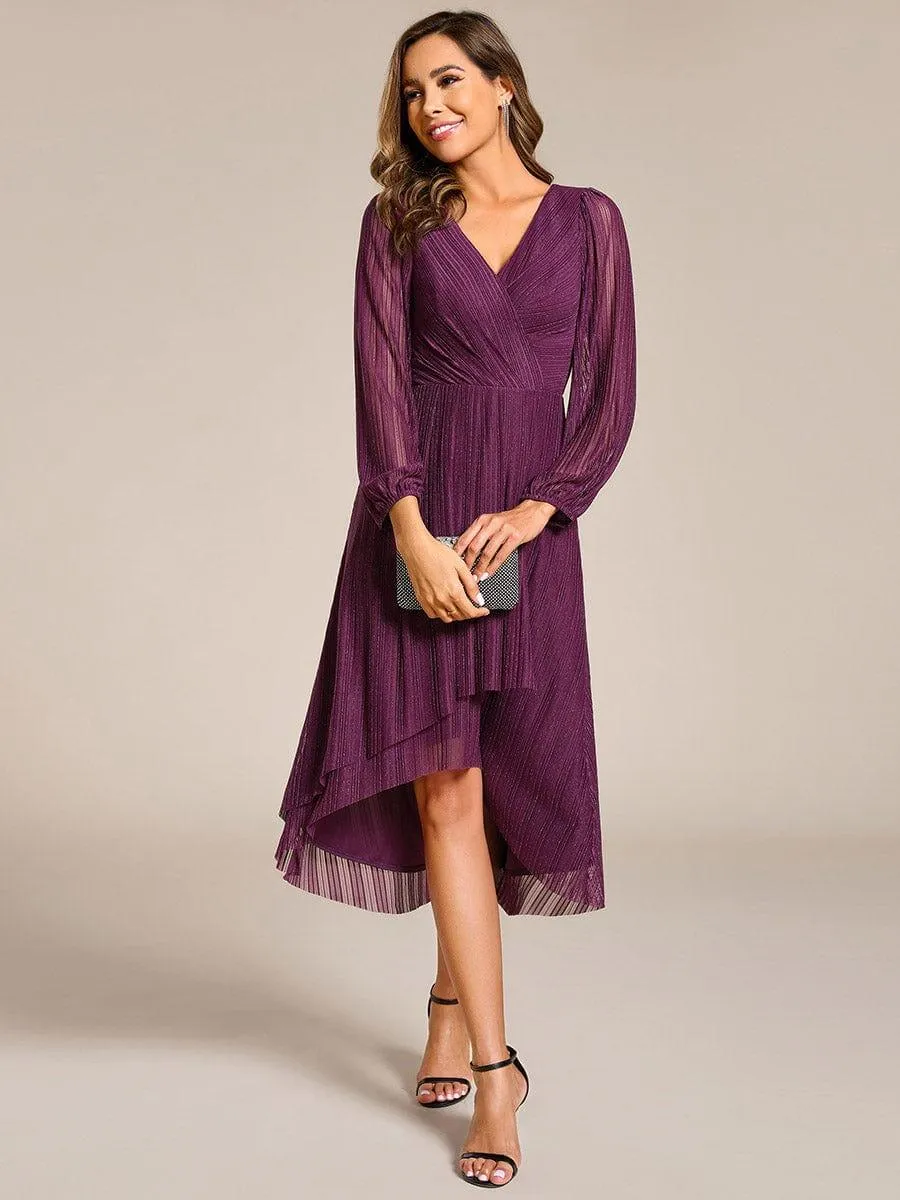 Robe d'invitée de mariage mi-longue à manches longues et paillettes