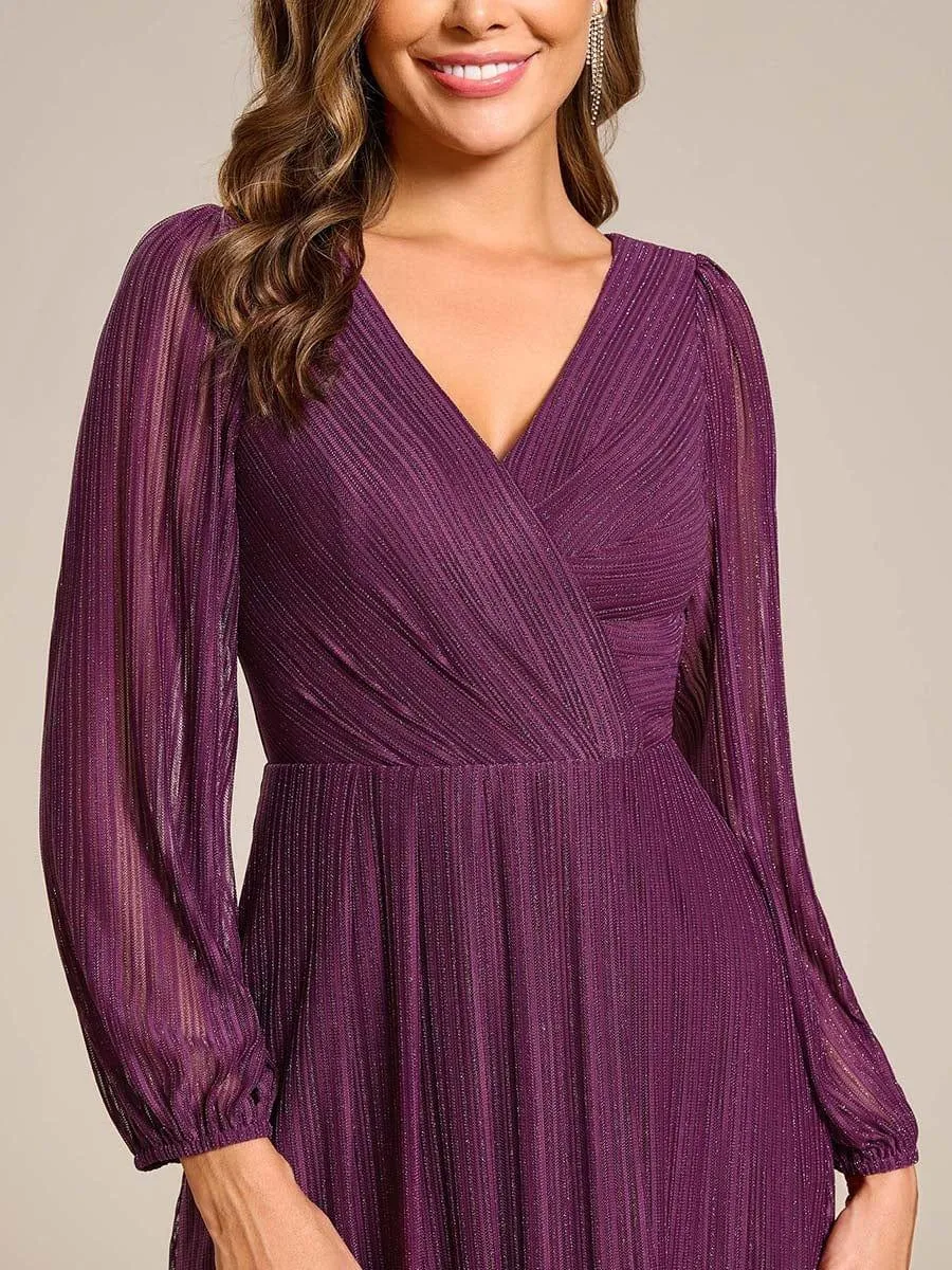 Robe d'invitée de mariage mi-longue à manches longues et paillettes