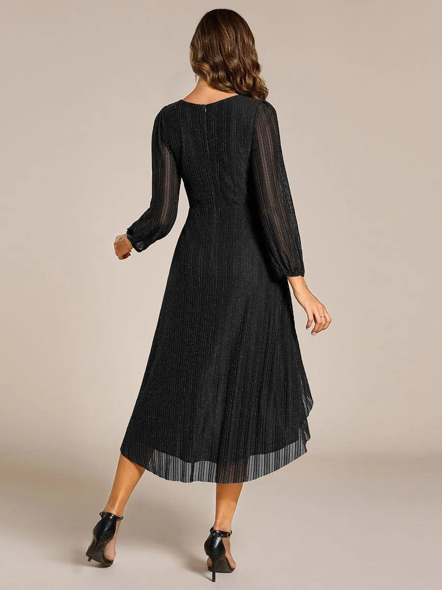 Robe d'invitée de mariage mi-longue à manches longues et paillettes