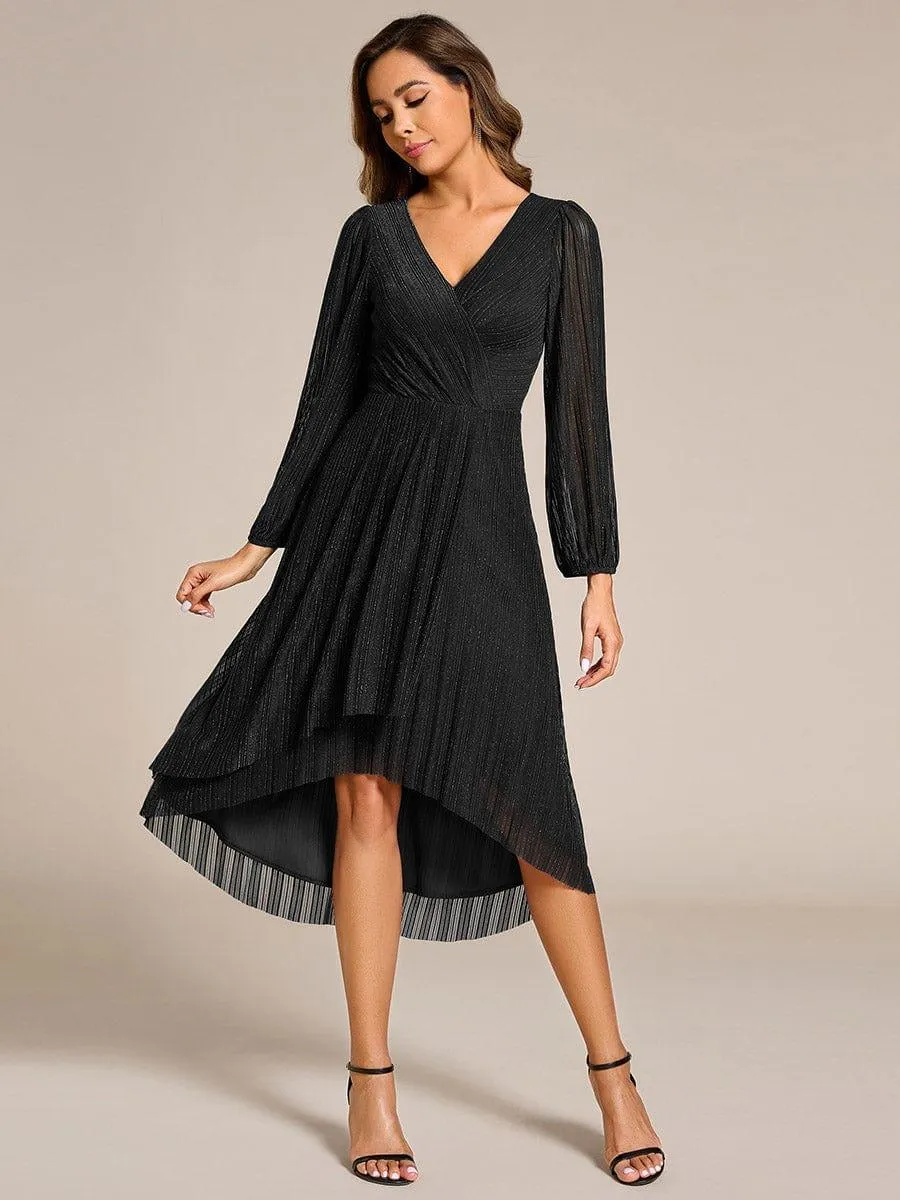 Robe d'invitée de mariage mi-longue à manches longues et paillettes