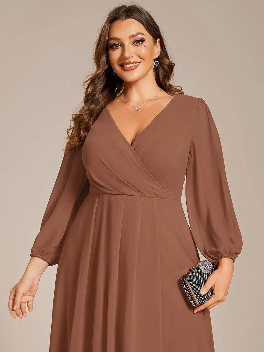 Robe invité de mariage mi-longue manches longues ourlet asymétrique