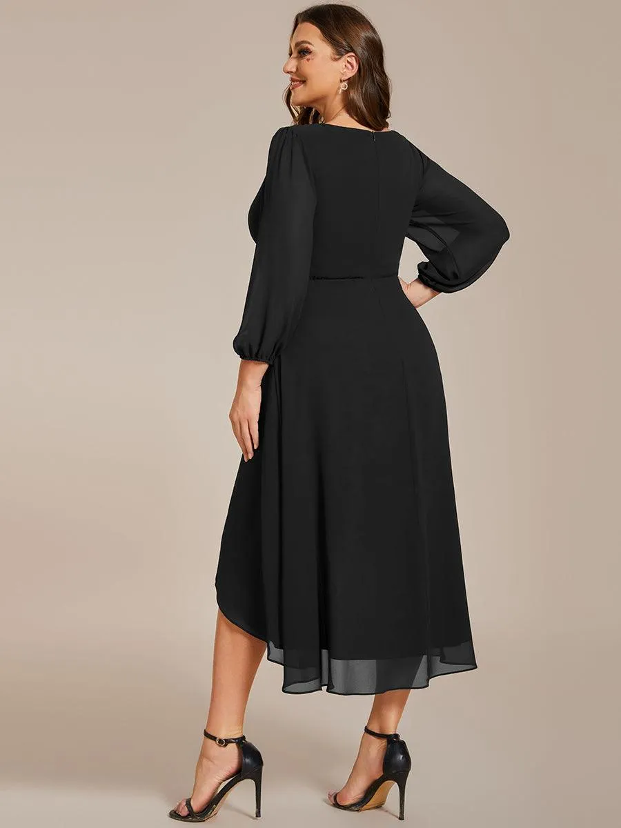 Robe invité de mariage mi-longue manches longues ourlet asymétrique