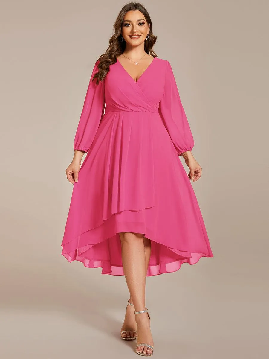 Robe invité de mariage mi-longue manches longues ourlet asymétrique