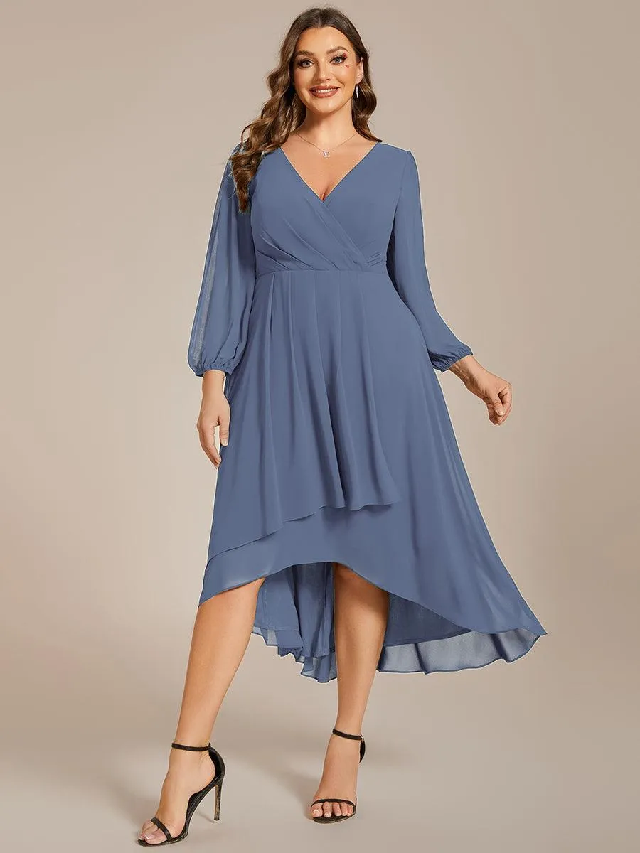 Robe invité de mariage mi-longue manches longues ourlet asymétrique