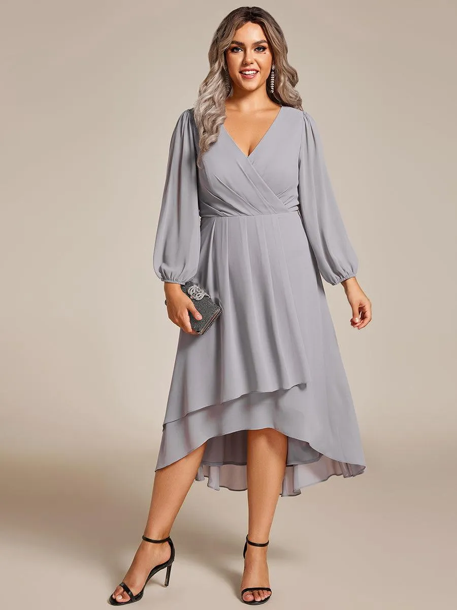 Robe invité de mariage mi-longue manches longues ourlet asymétrique