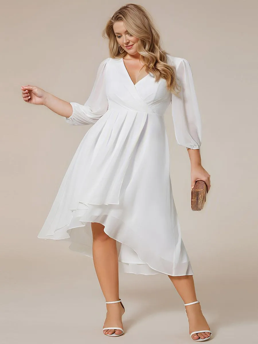 Robe invité de mariage mi-longue manches longues ourlet asymétrique