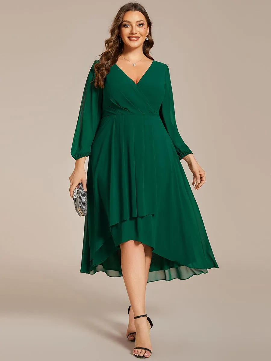 Robe invité de mariage mi-longue manches longues ourlet asymétrique