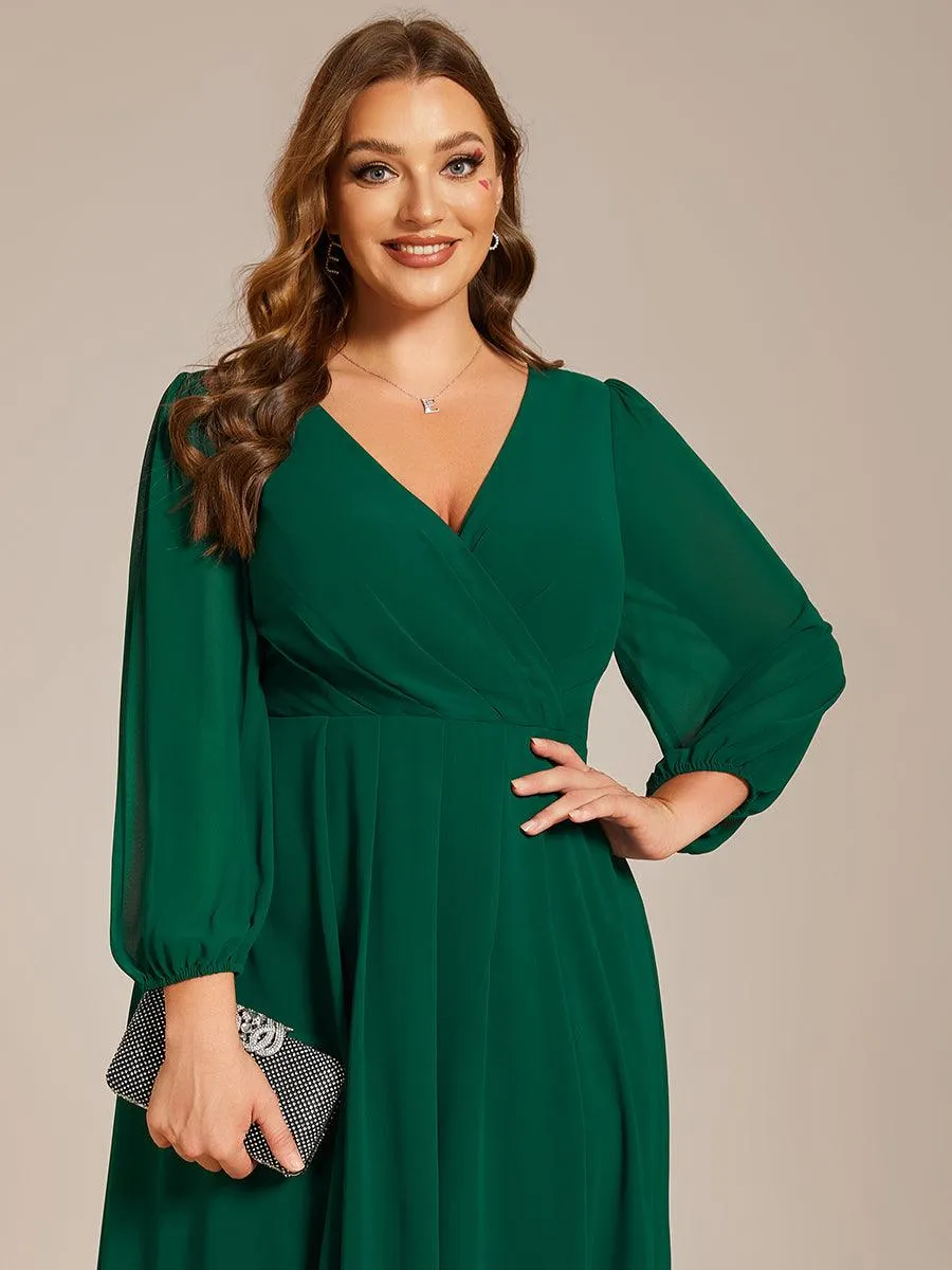 Robe invité de mariage mi-longue manches longues ourlet asymétrique