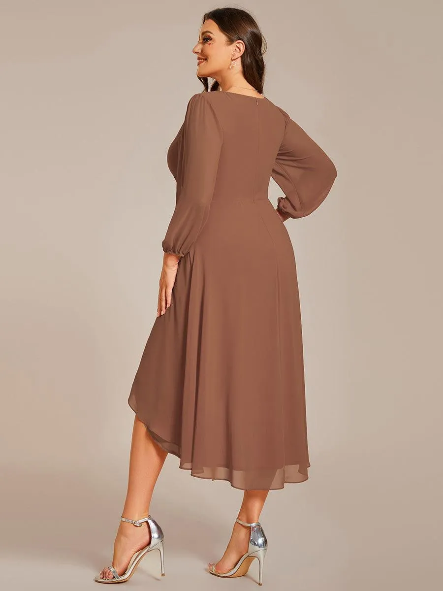 Robe invité de mariage mi-longue manches longues ourlet asymétrique