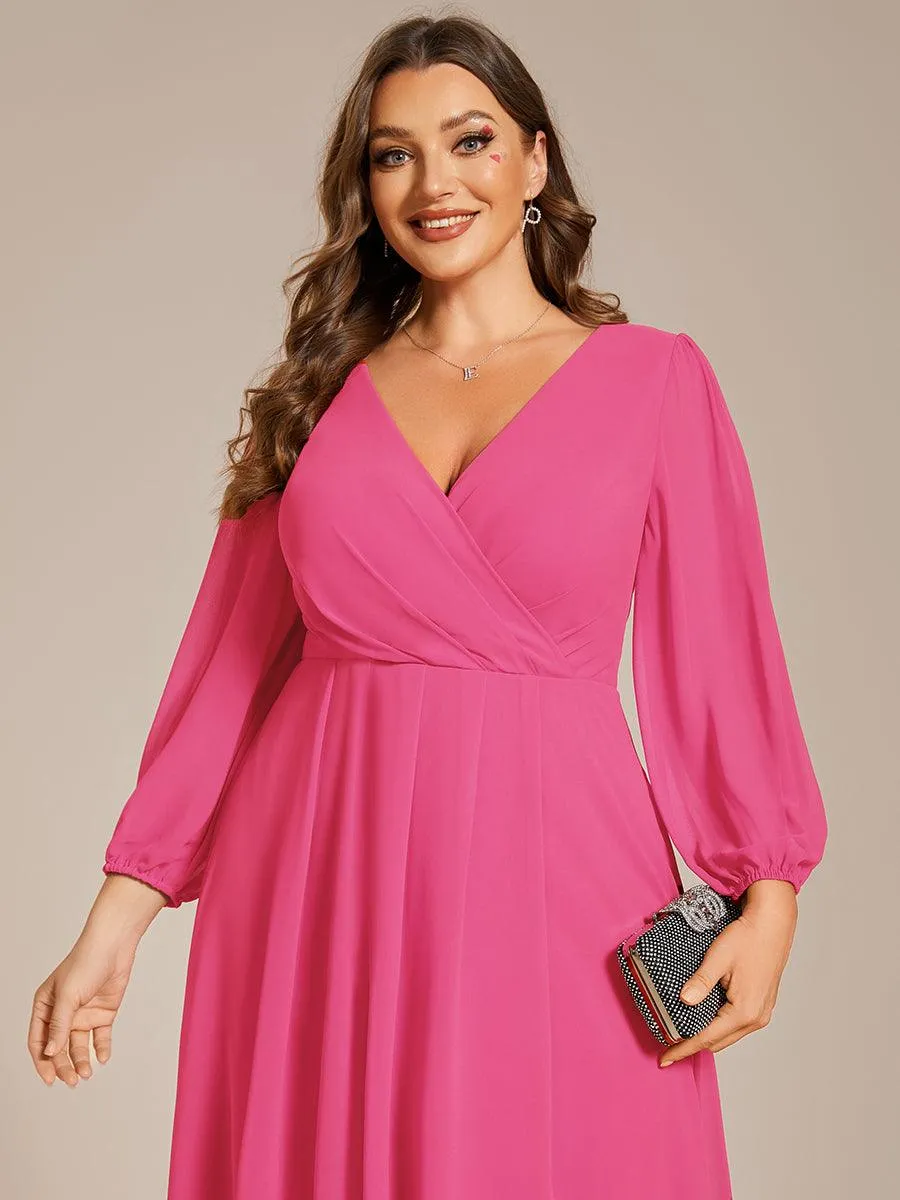 Robe invité de mariage mi-longue manches longues ourlet asymétrique