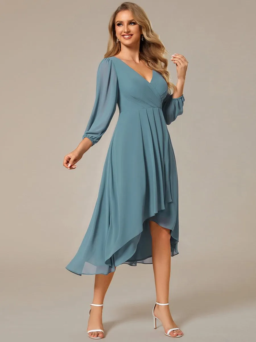 Robe invité de mariage mi-longue manches longues ourlet asymétrique
