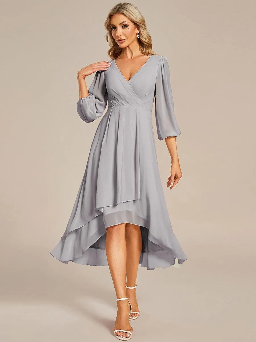 Robe invité de mariage mi-longue manches longues ourlet asymétrique