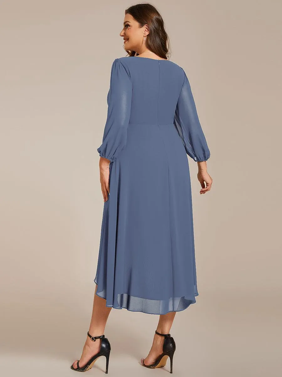 Robe invité de mariage mi-longue manches longues ourlet asymétrique