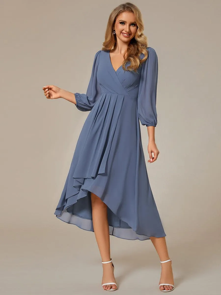 Robe invité de mariage mi-longue manches longues ourlet asymétrique