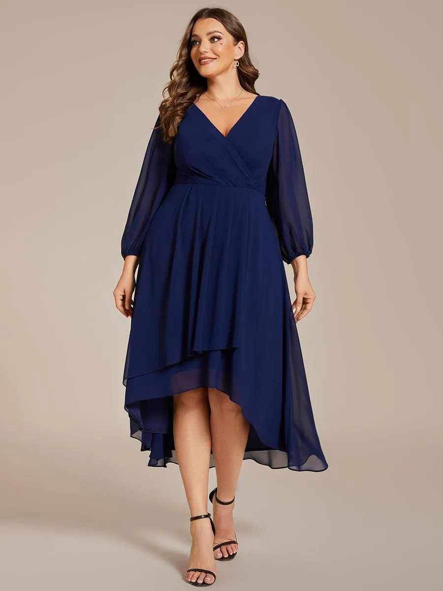 Robe invité de mariage mi-longue manches longues ourlet asymétrique