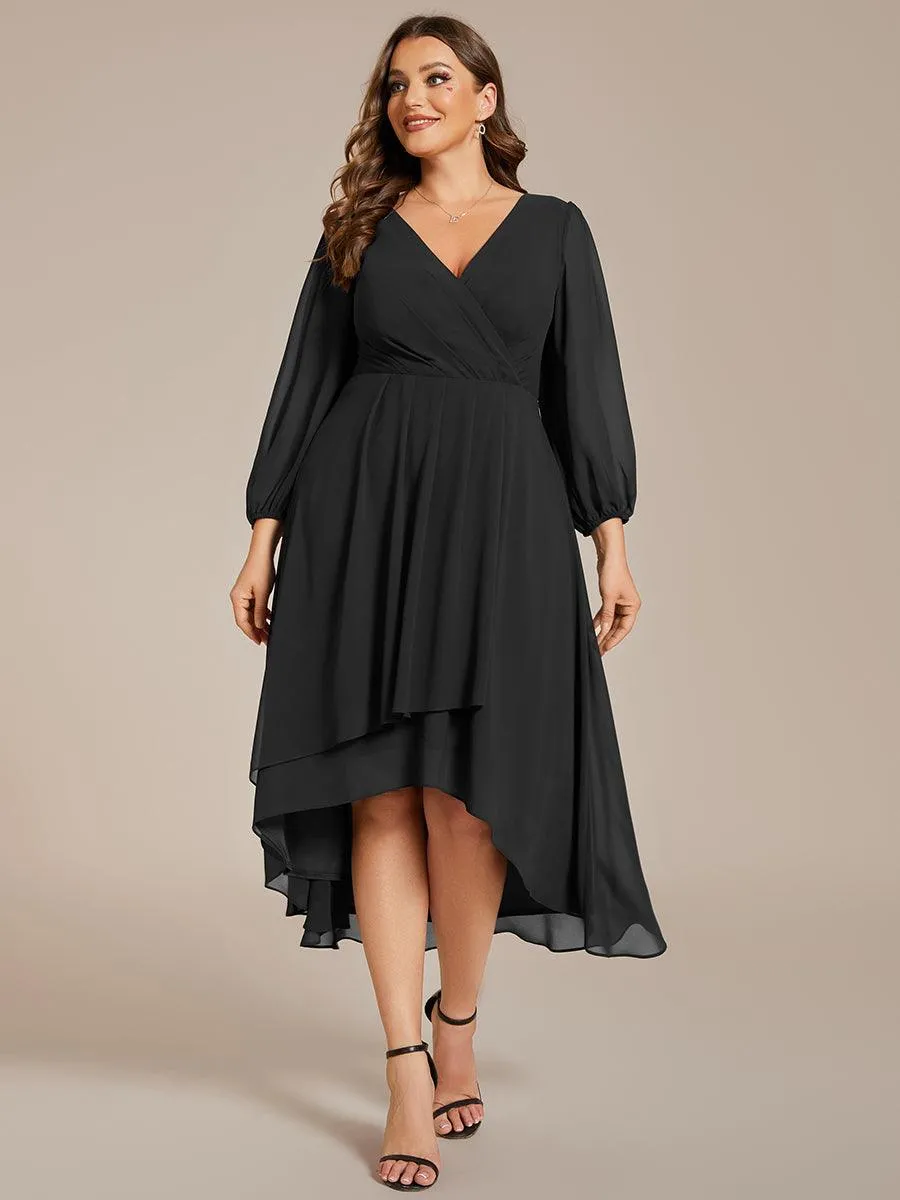 Robe invité de mariage mi-longue manches longues ourlet asymétrique