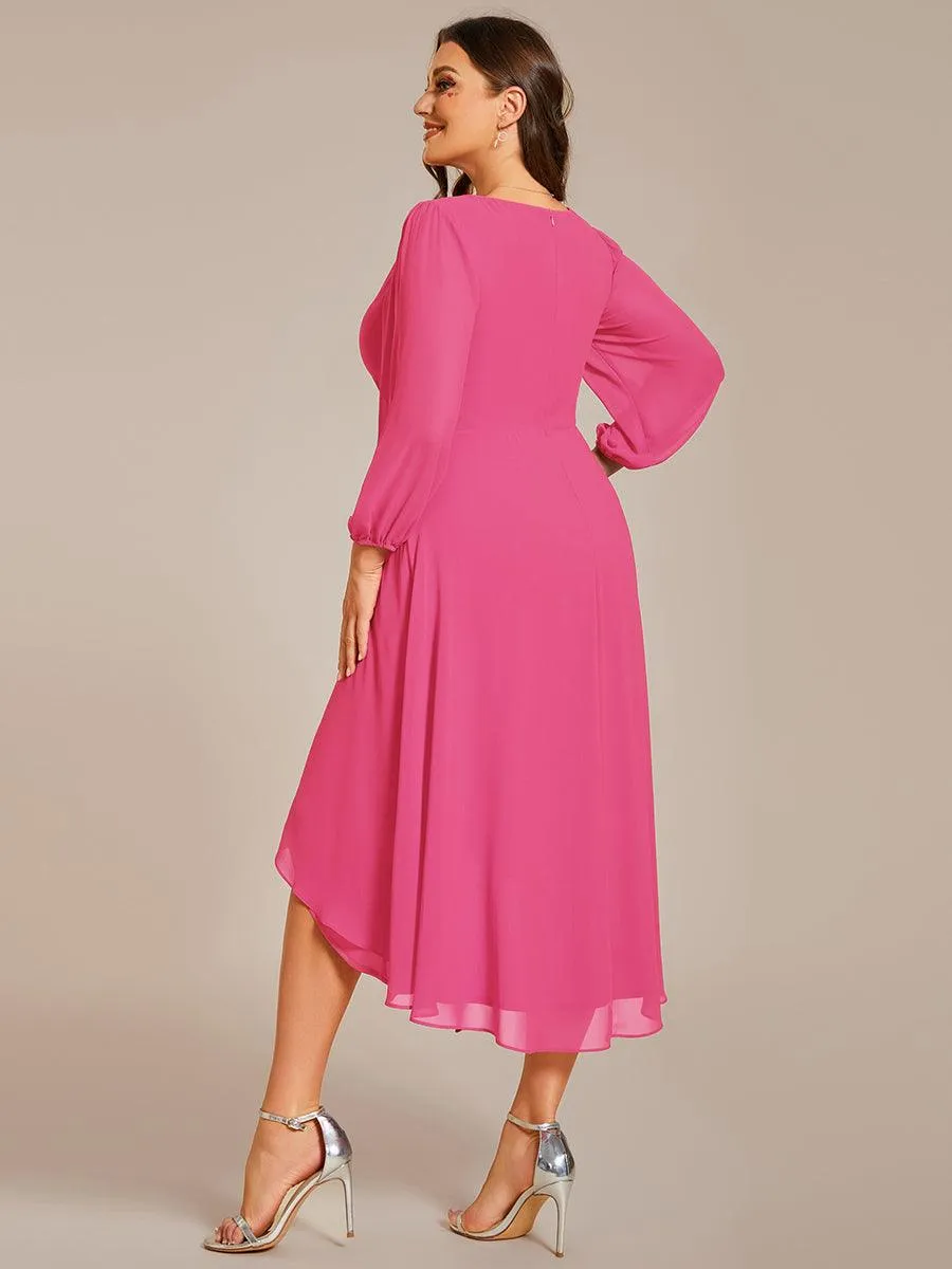 Robe invité de mariage mi-longue manches longues ourlet asymétrique