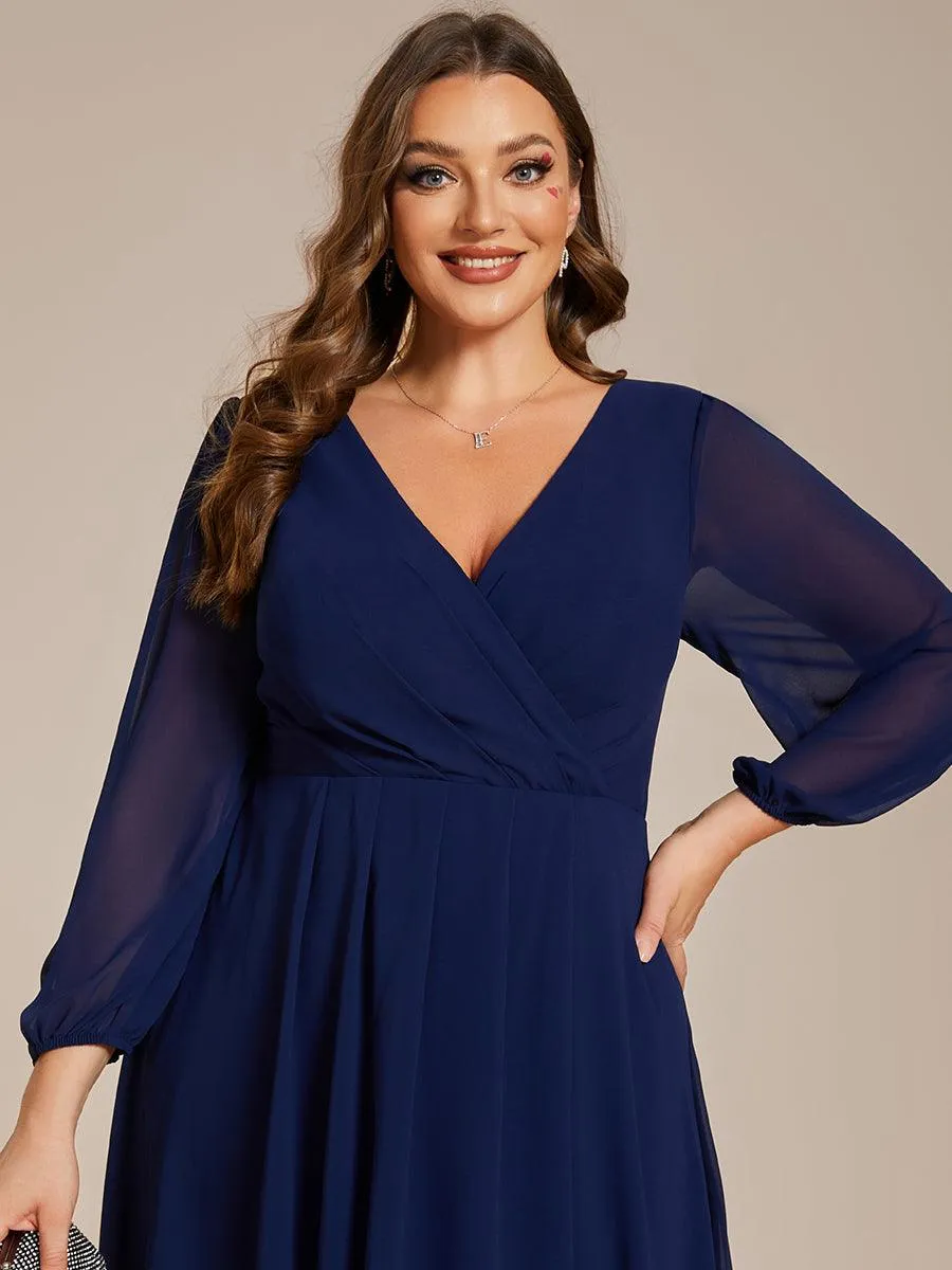 Robe invité de mariage mi-longue manches longues ourlet asymétrique