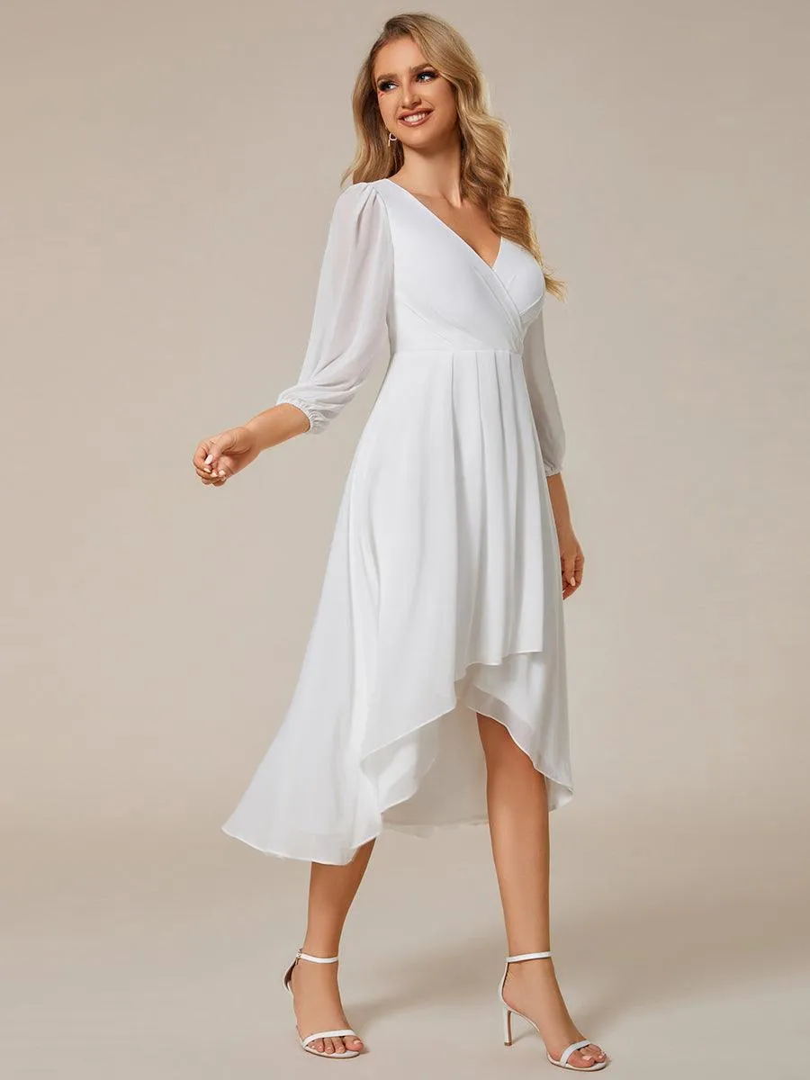 Robe invité de mariage mi-longue manches longues ourlet asymétrique
