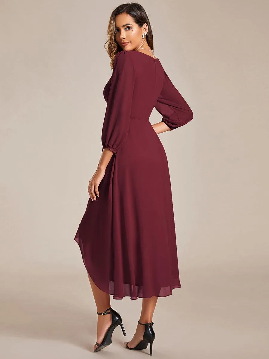 Robe invité de mariage mi-longue manches longues ourlet asymétrique