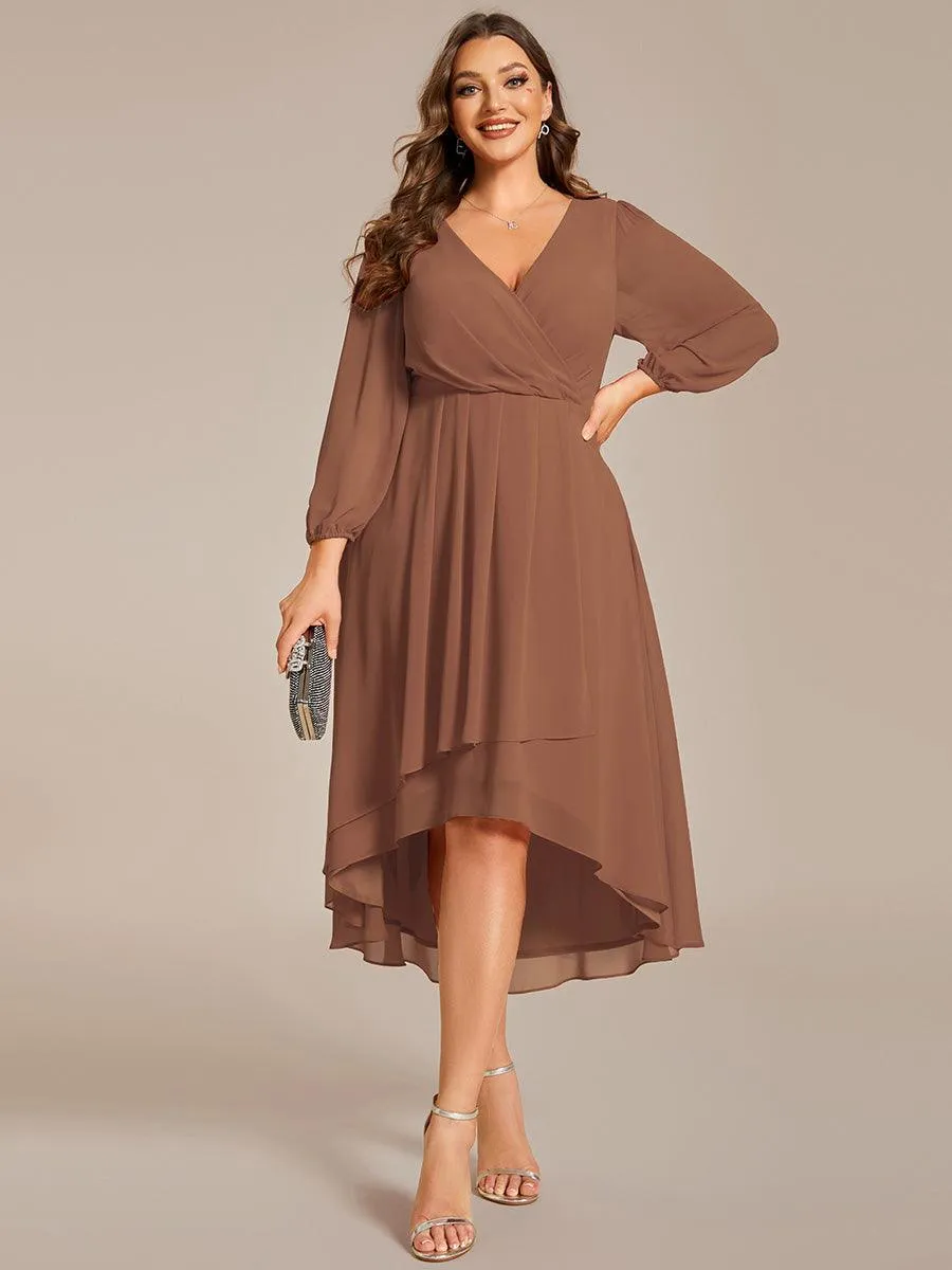 Robe invité de mariage mi-longue manches longues ourlet asymétrique
