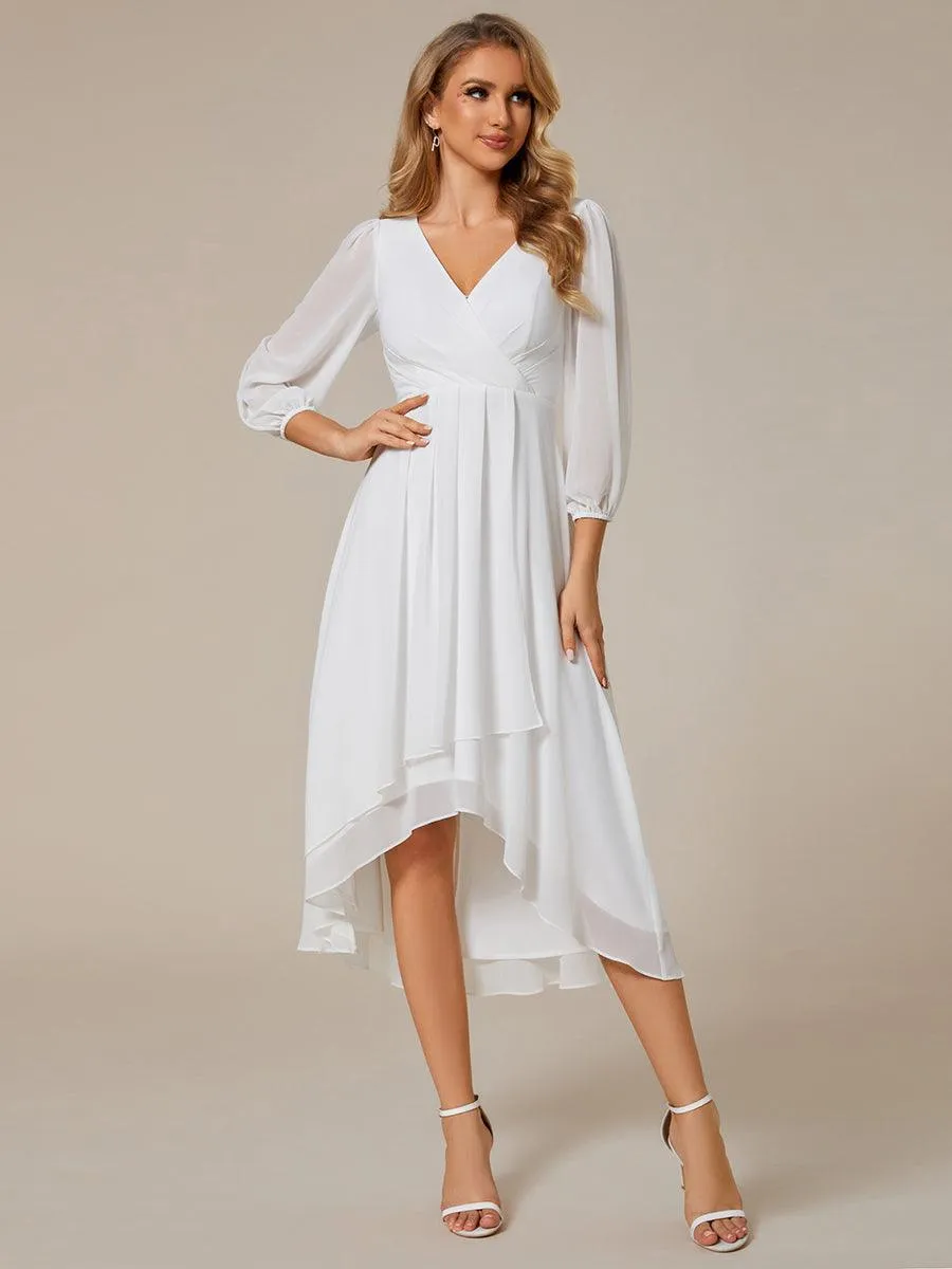 Robe invité de mariage mi-longue manches longues ourlet asymétrique