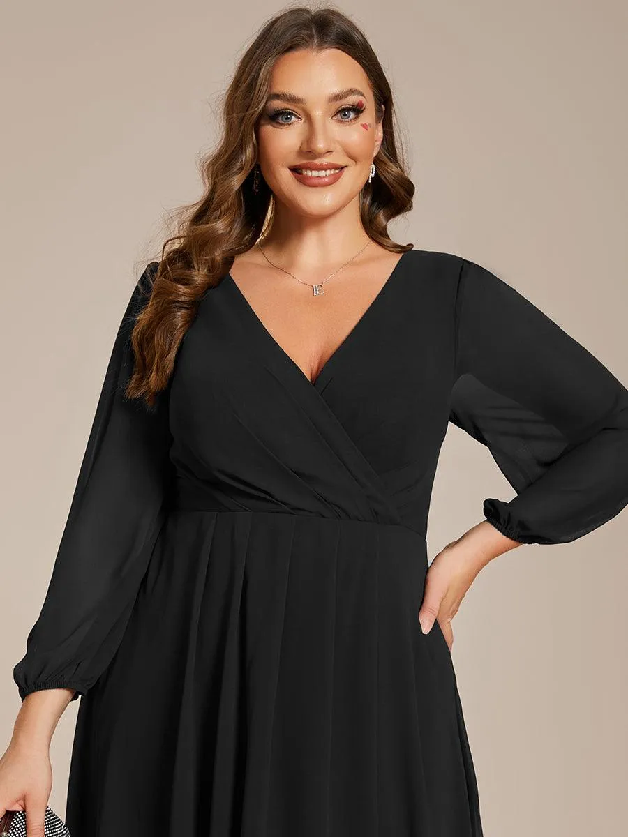 Robe invité de mariage mi-longue manches longues ourlet asymétrique